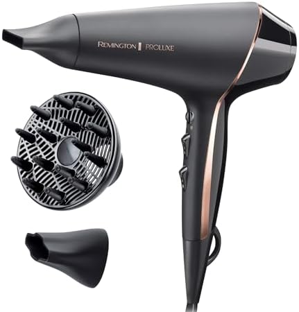 Remington Proluxe Professional Ion Hair Dryer [2400 W, 150 km/h, 3 Styling Attachments] (OPTIheat Technology for Long-Lasting Styling Results, Ion Care – Anti Frizz, Durable AC Motor) AC9140B