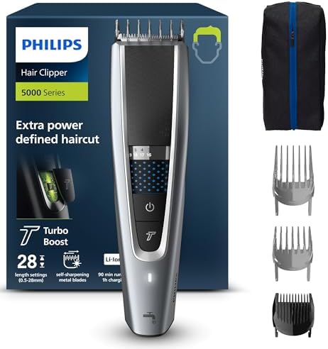 Philips HC5630/15 Series 5000 Hair Trimmer with 28 Length Settings, 3 Comb Attachments and Turbo Mode